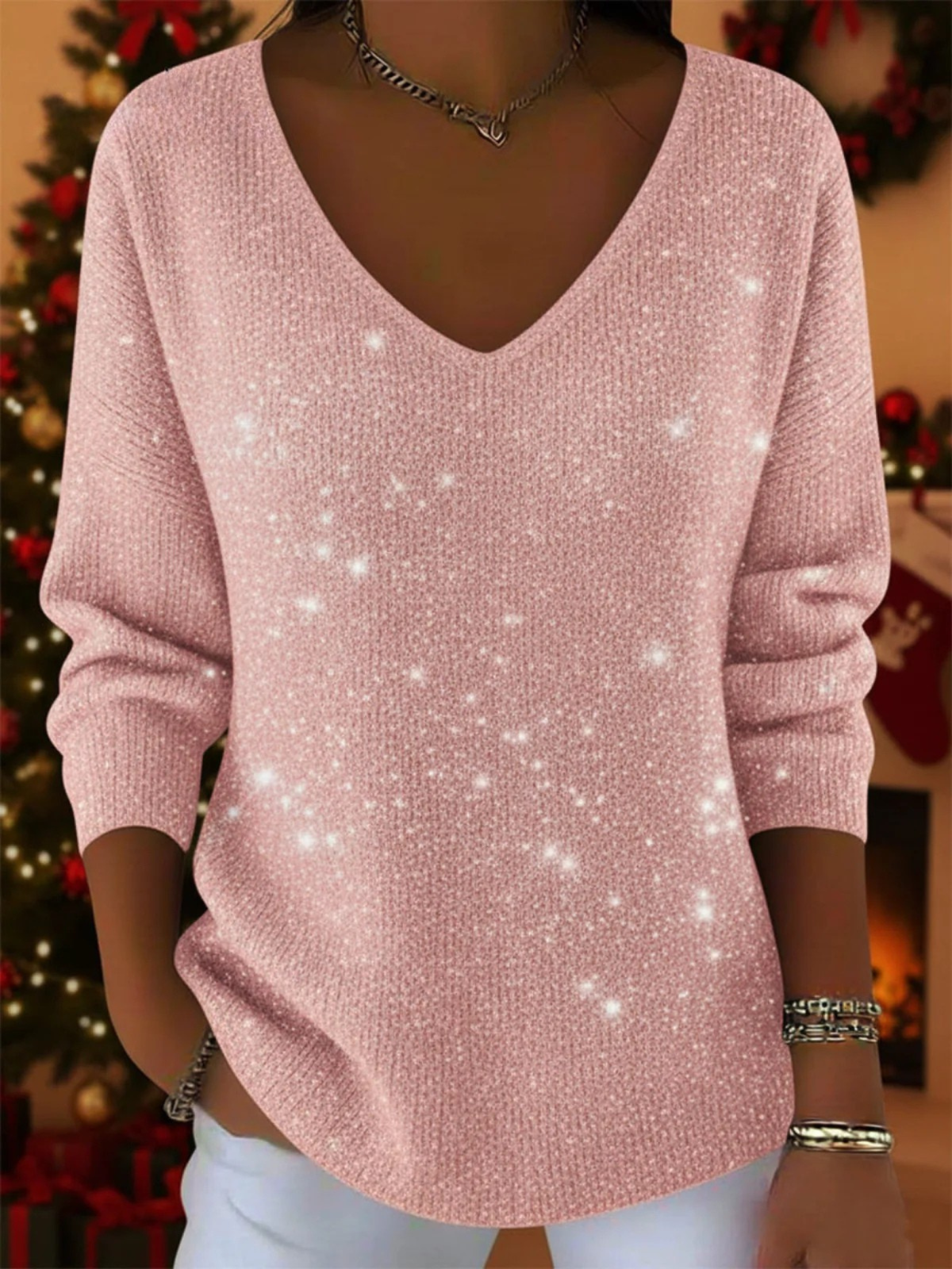 Women's Sequin V-Neck Sweater