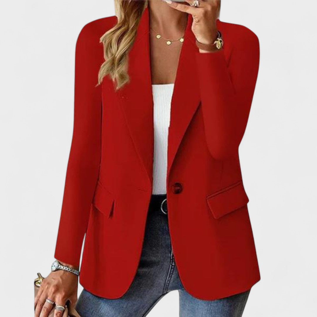 Women's Single-Button Tailored Blazer with Notch Lapel and Long Sleeves