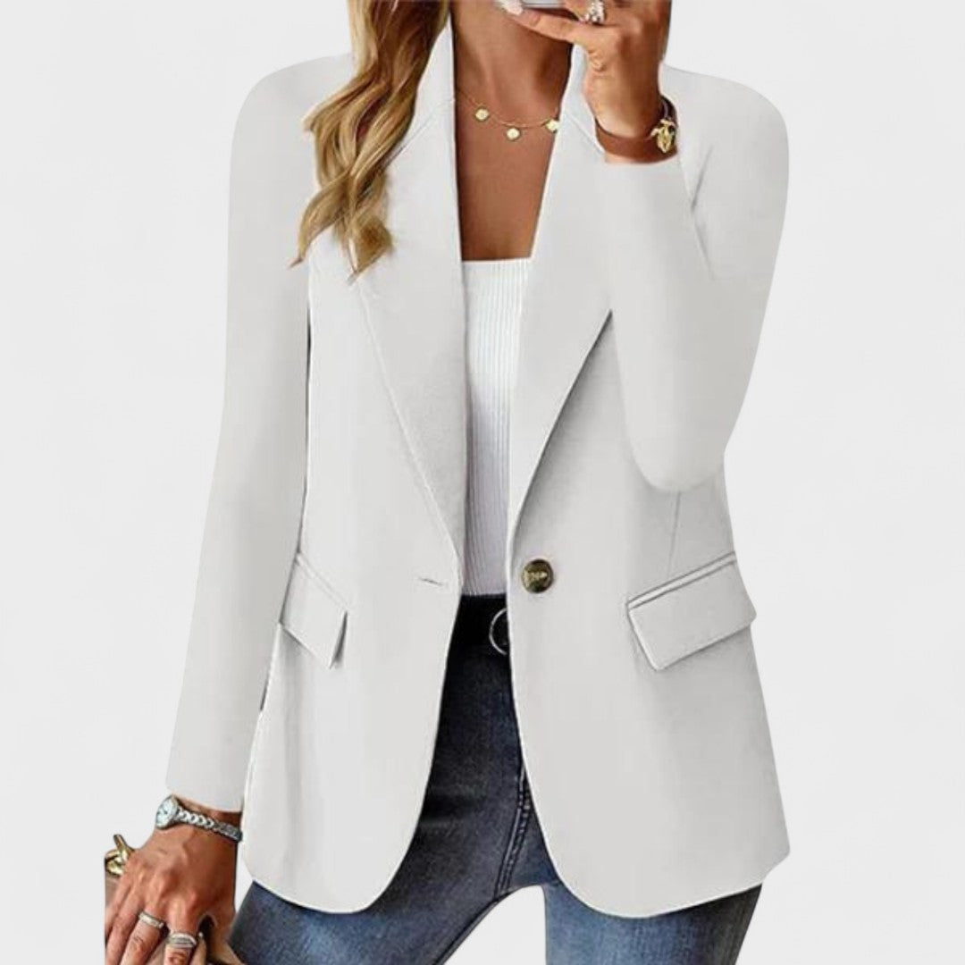 Women's Single-Button Tailored Blazer with Notch Lapel and Long Sleeves