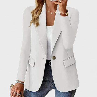 Women's Single-Button Tailored Blazer with Notch Lapel and Long Sleeves
