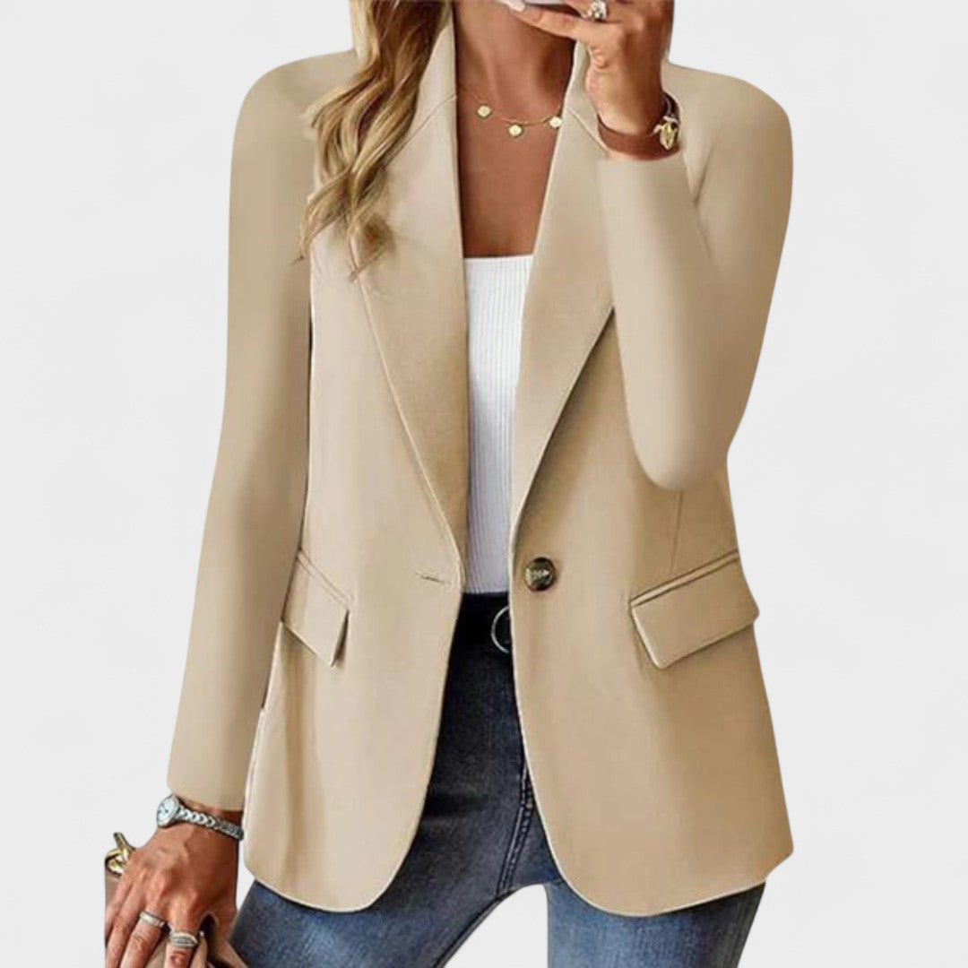 Women's Single-Button Tailored Blazer with Notch Lapel and Long Sleeves