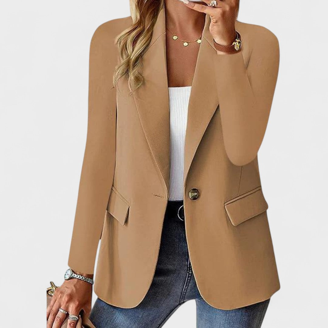 Women's Single-Button Tailored Blazer with Notch Lapel and Long Sleeves