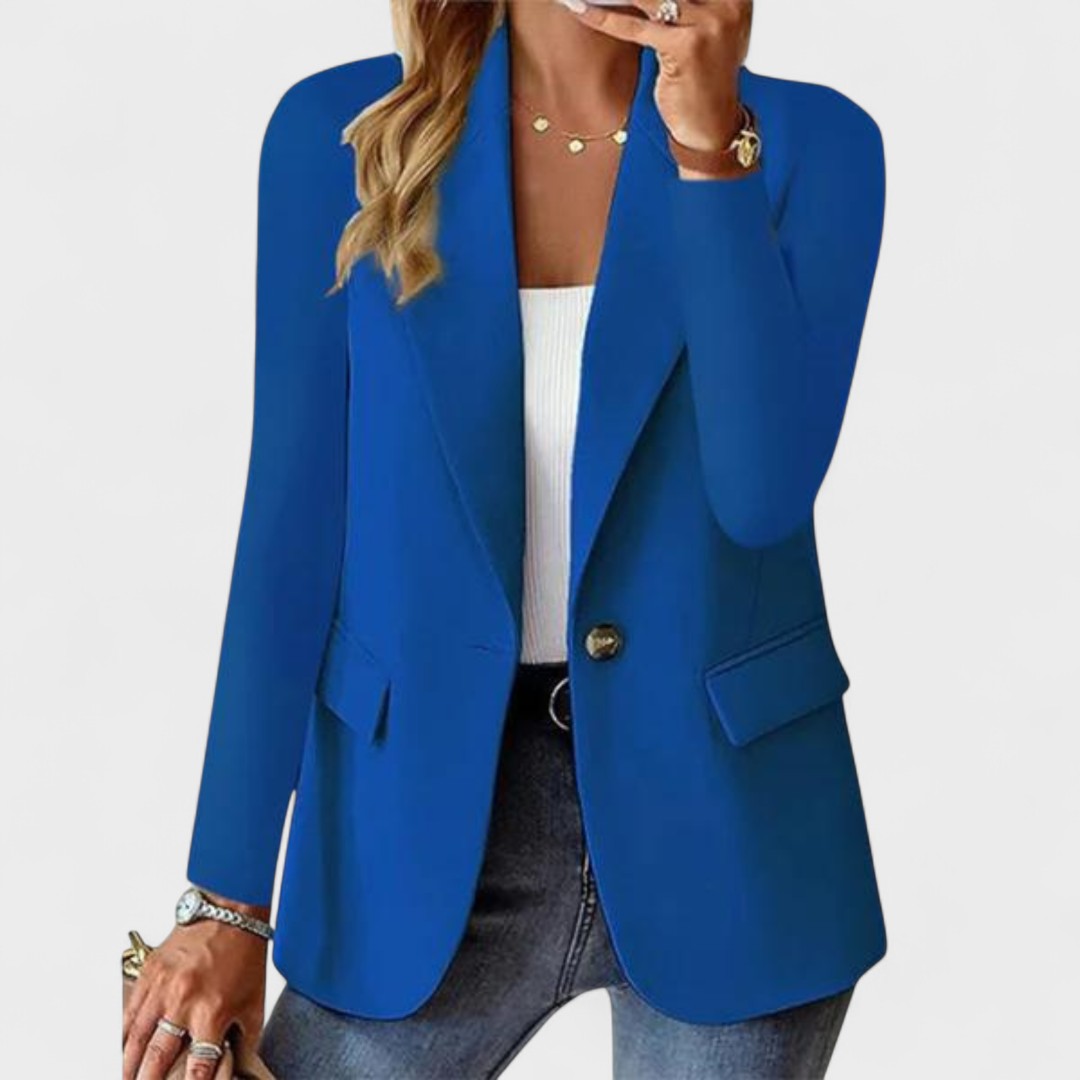Women's Single-Button Tailored Blazer with Notch Lapel and Long Sleeves