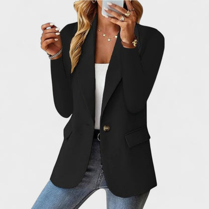 Women's Single-Button Tailored Blazer with Notch Lapel and Long Sleeves