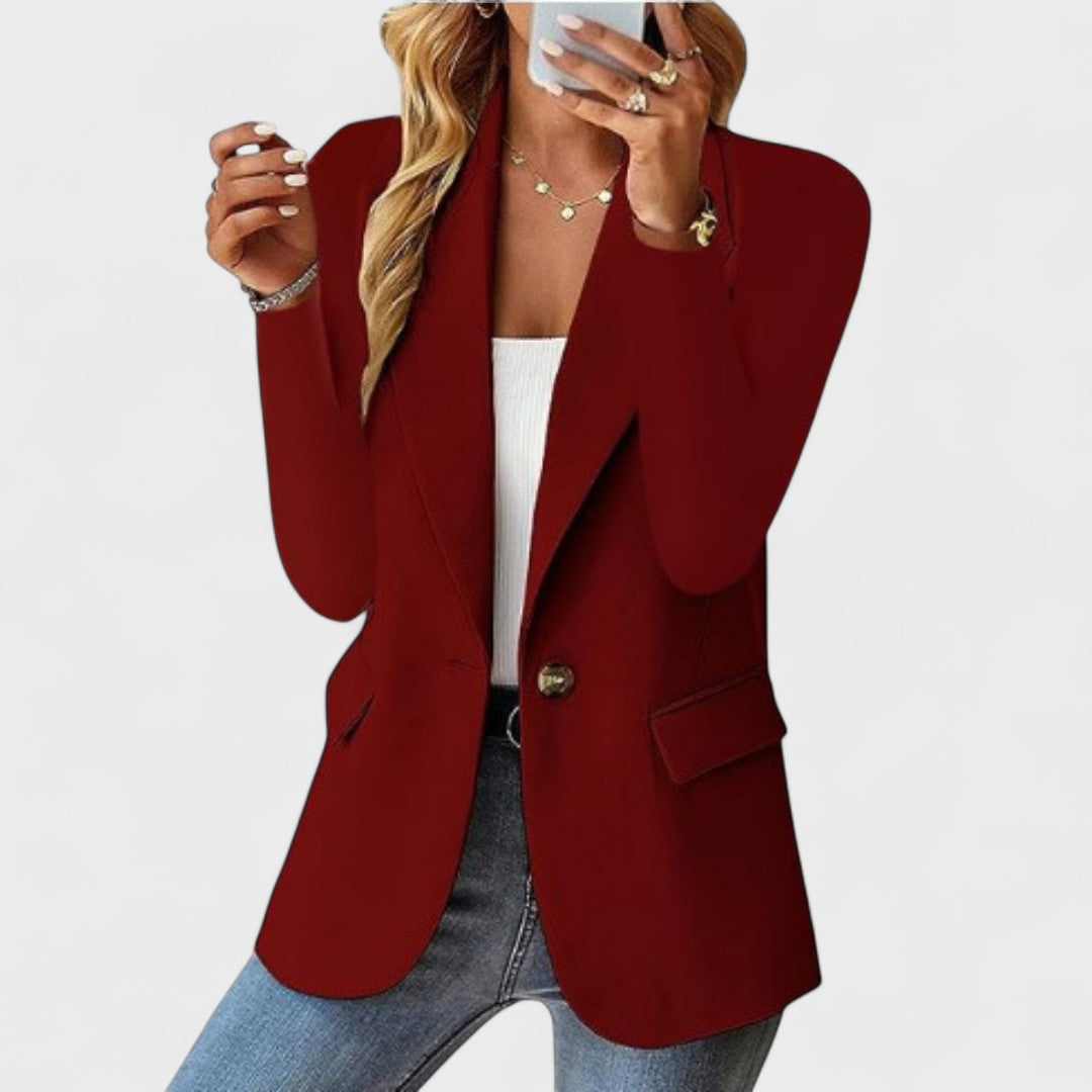 Women's Single-Button Tailored Blazer with Notch Lapel and Long Sleeves