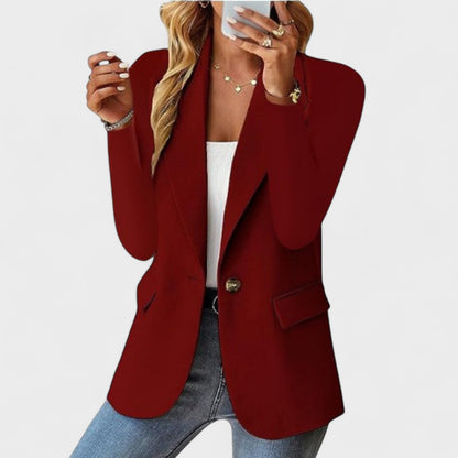 Women's Single-Button Tailored Blazer with Notch Lapel and Long Sleeves