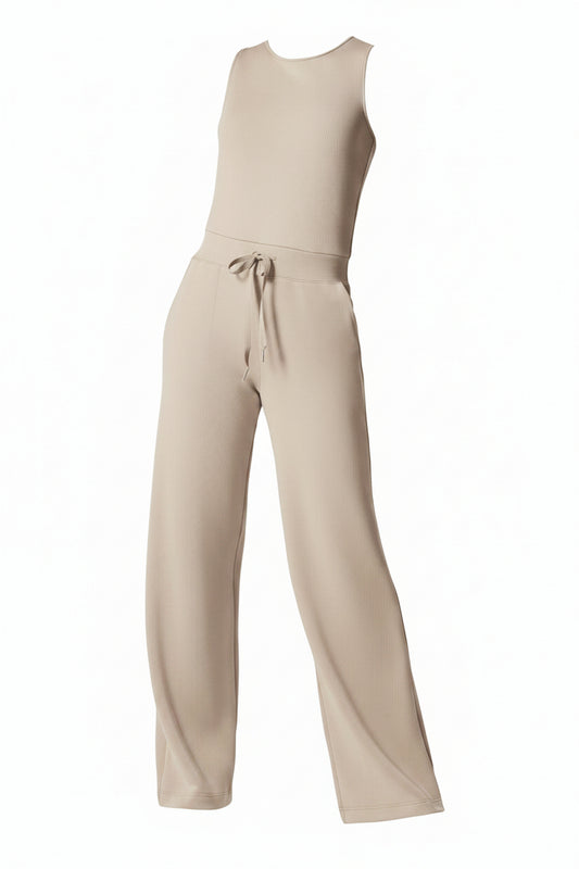 Women’s Sleeveless Jumpsuit with Wide Legs, Round Neck and Adjustable Belt - 1