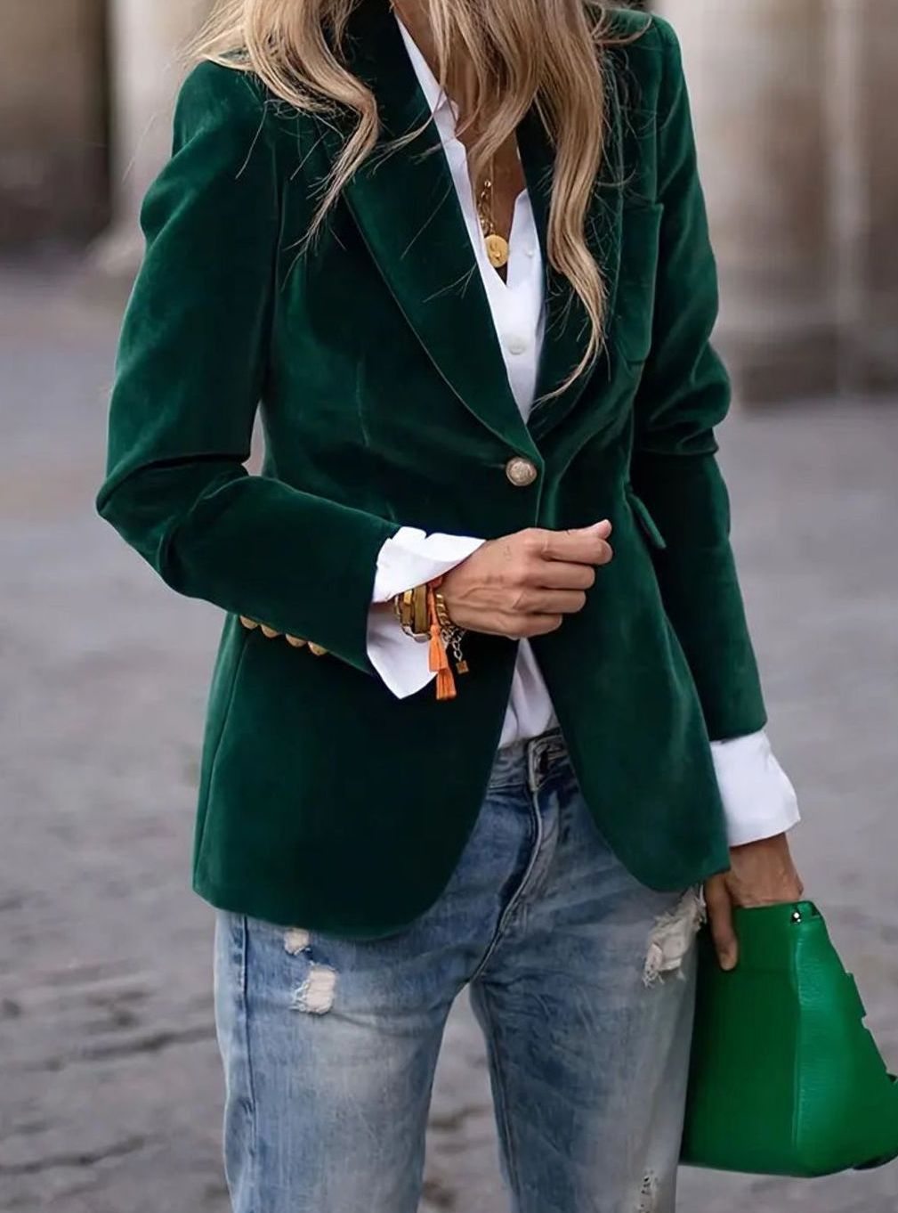 Women's Slim Fit Blazer with Notch Lapel and Gold Button