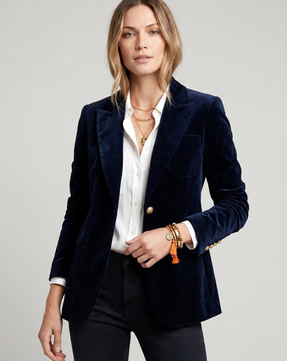 Women's Slim Fit Blazer with Notch Lapel and Gold Button