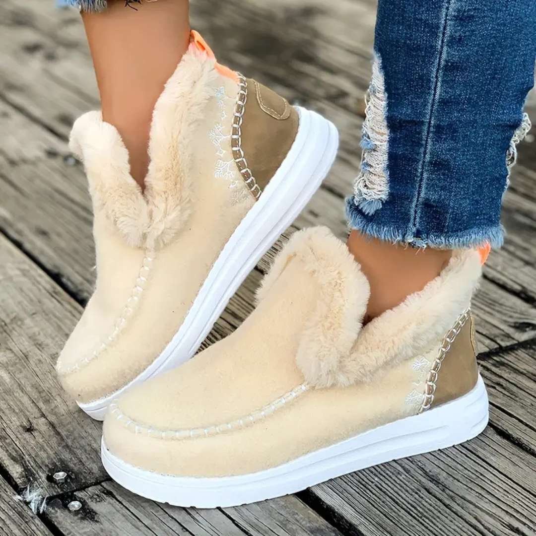 Women's Slip-On Ankle Boots with Faux Fur Lining and Thick Sole