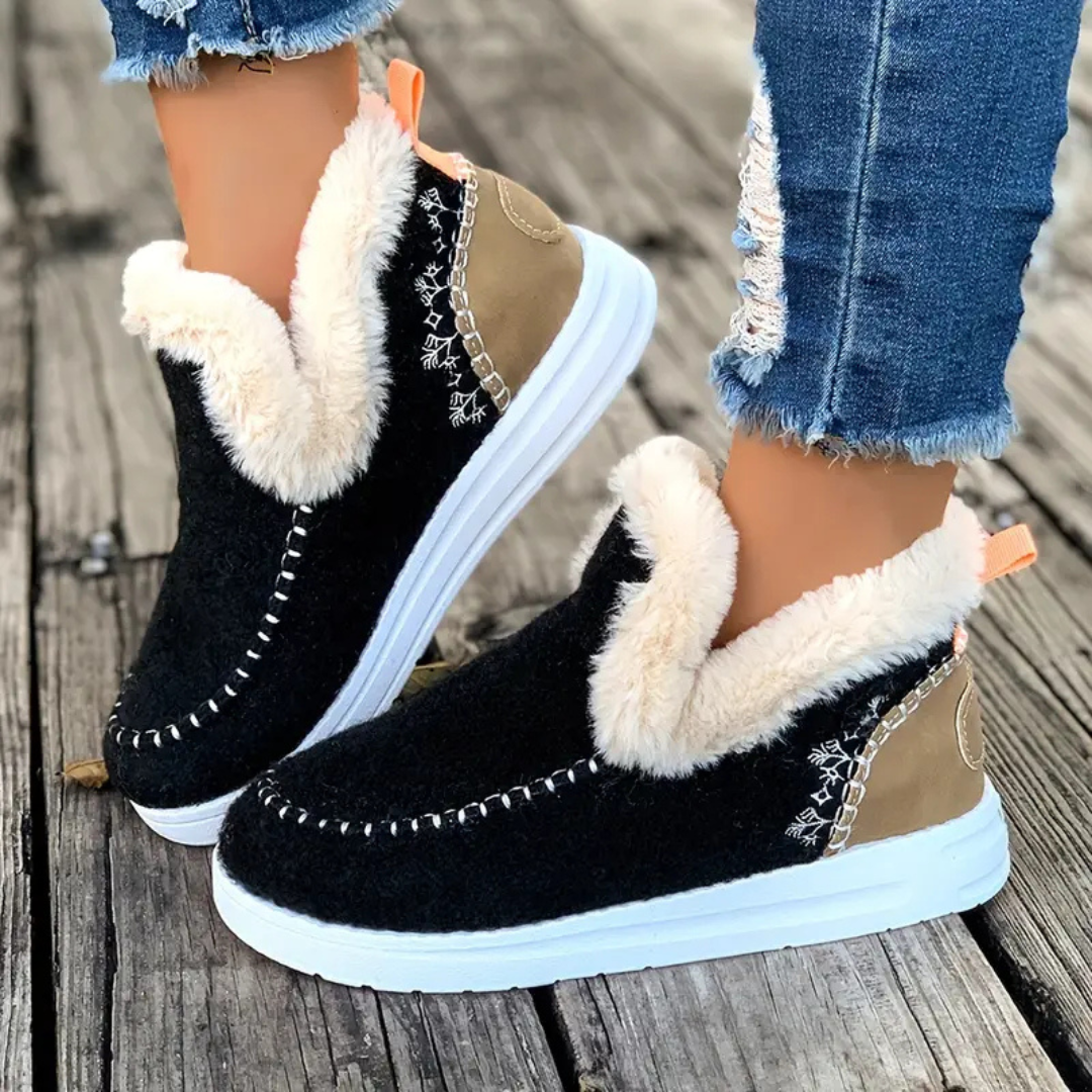 Women's Slip-On Ankle Boots with Faux Fur Lining and Thick Sole