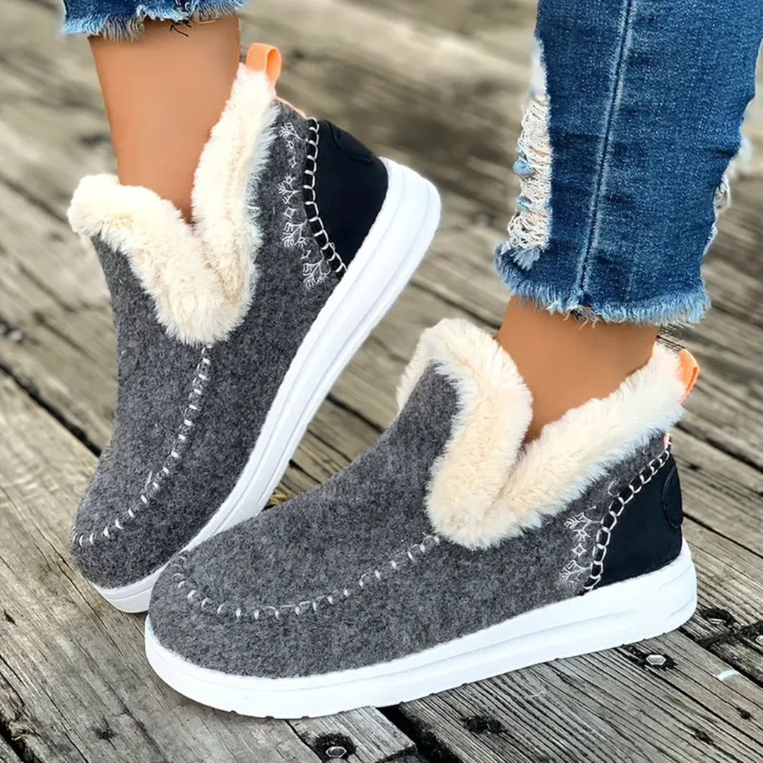Women's Slip-On Ankle Boots with Faux Fur Lining and Thick Sole