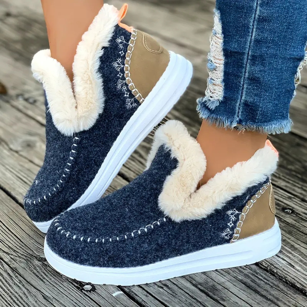 Women's Slip-On Ankle Boots with Faux Fur Lining and Thick Sole