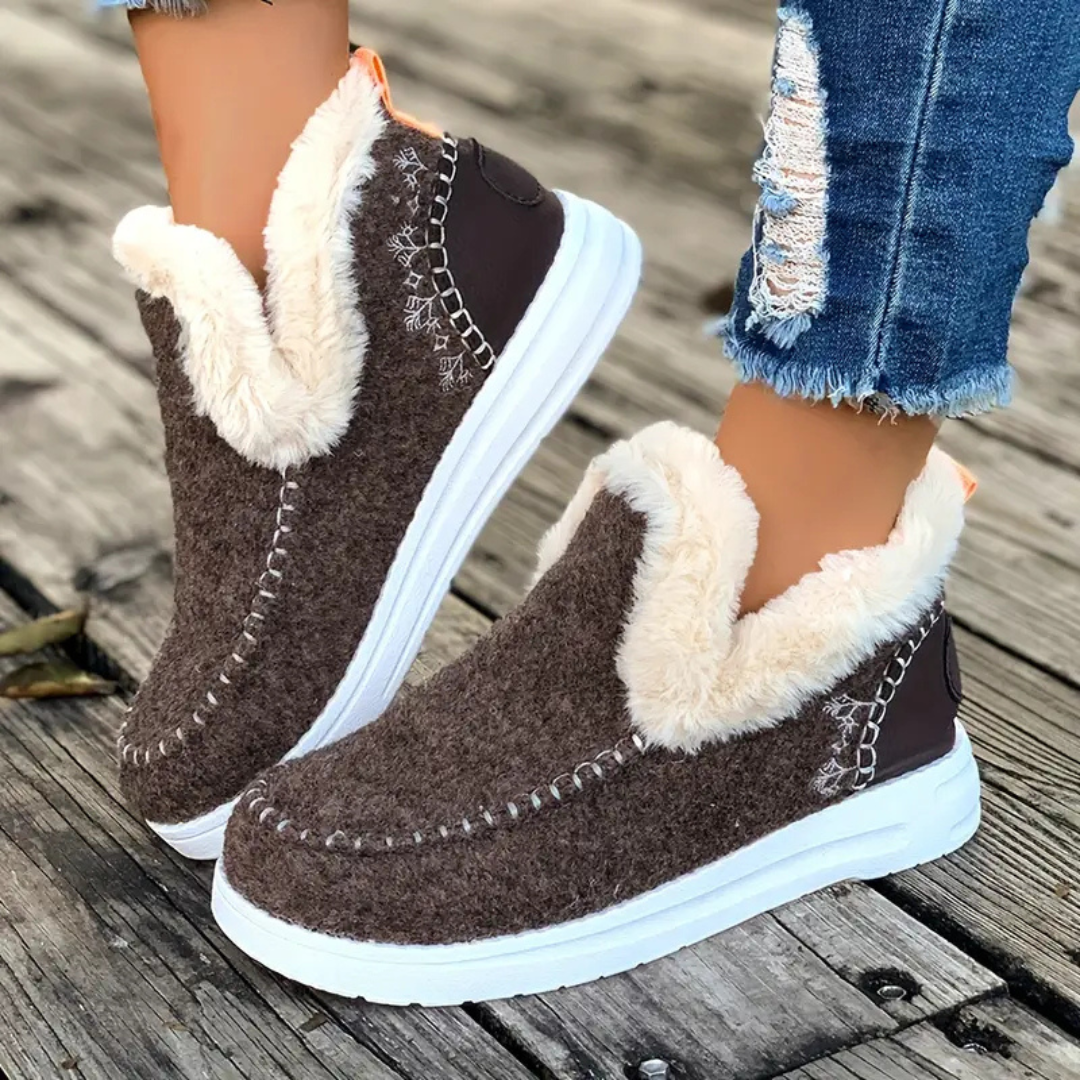 Women's Slip-On Ankle Boots with Faux Fur Lining and Thick Sole
