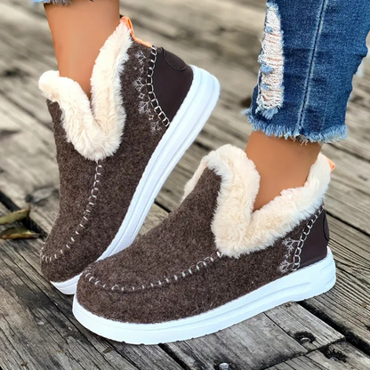 Women's Slip-On Ankle Boots with Faux Fur Lining and Thick Sole