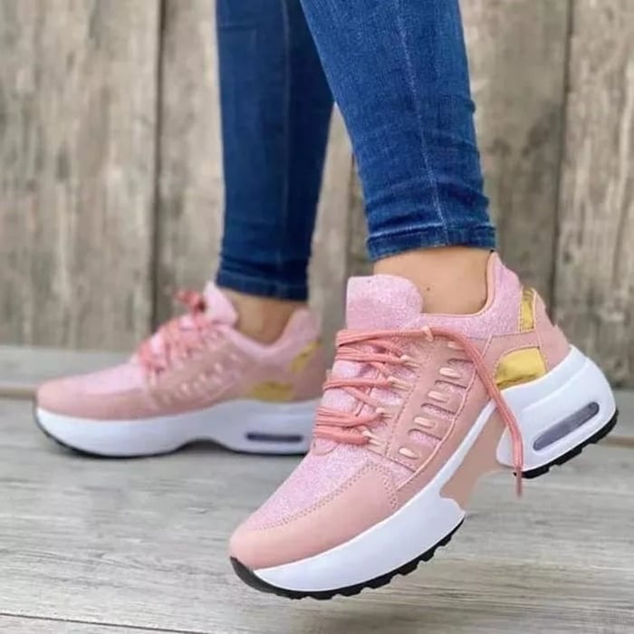 Women's Sneakers with Air Cushion Sole and Lace-Up Closure