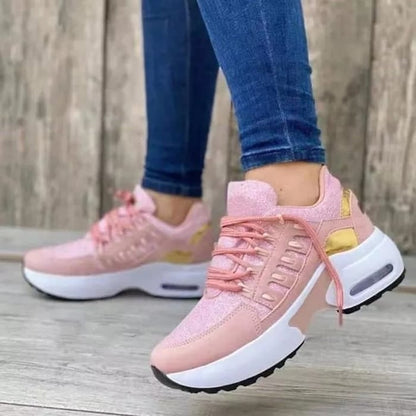Women's Sneakers with Air Cushion Sole and Lace-Up Closure