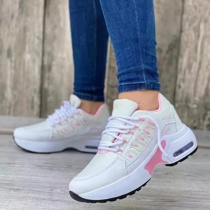Women's Sneakers with Air Cushion Sole and Lace-Up Closure