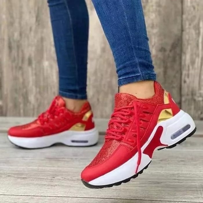Women's Sneakers with Air Cushion Sole and Lace-Up Closure
