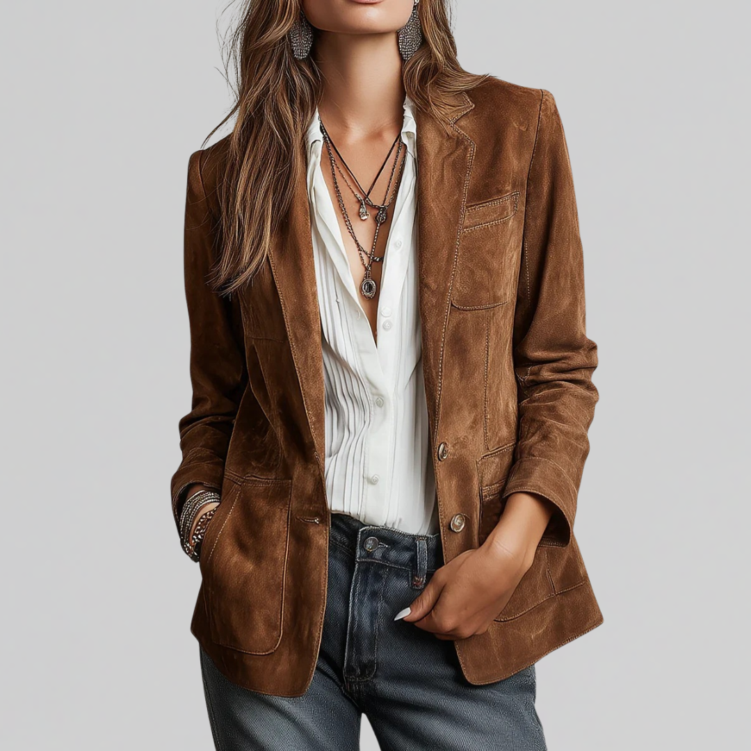 Women's Tailored Blazer with Notch Lapel and Patch Pockets