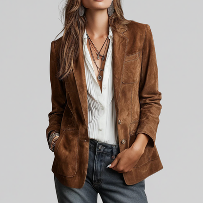 Women's Tailored Blazer with Notch Lapel and Patch Pockets