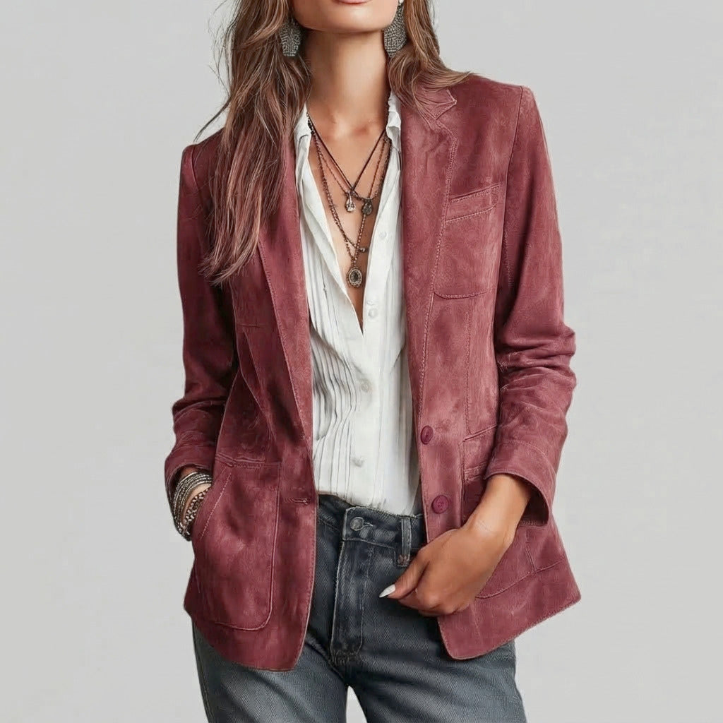 Women's Tailored Blazer with Notch Lapel and Patch Pockets