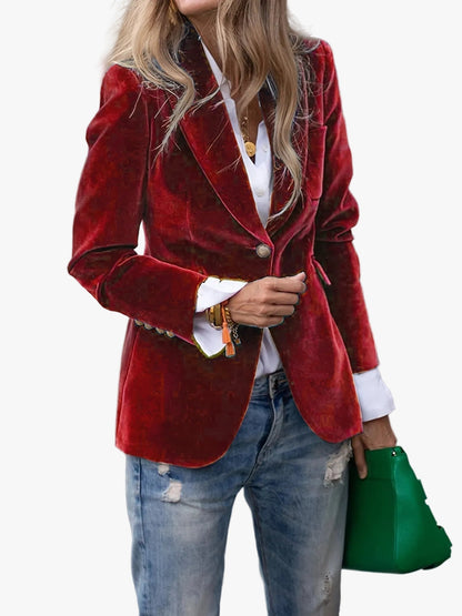 Women's Tailored Single-Button Blazer with Notched Lapel and Flap Pockets
