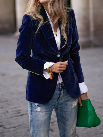 Women's Tailored Single-Button Blazer with Notched Lapel and Flap Pockets