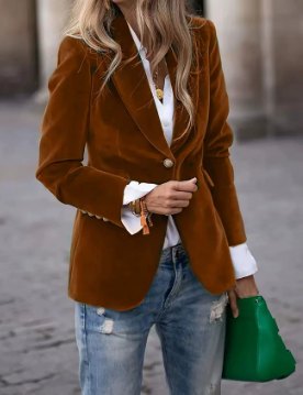 Women's Tailored Single-Button Blazer with Notched Lapel and Flap Pockets