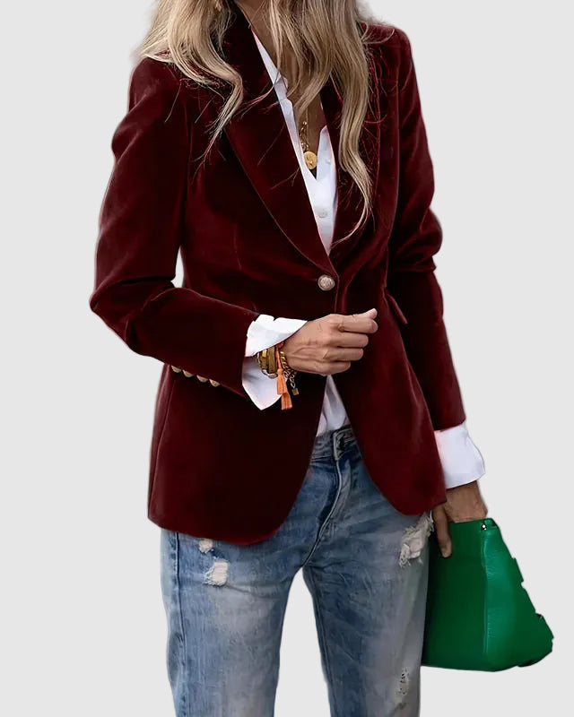 Women's Tailored Single-Button Blazer with Notched Lapel and Flap Pockets