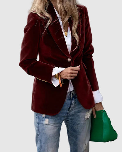 Women's Tailored Single-Button Blazer with Notched Lapel and Flap Pockets