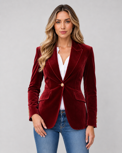 Women's Tailored Single-Button Blazer with Peak Lapel and Structured Shoulders