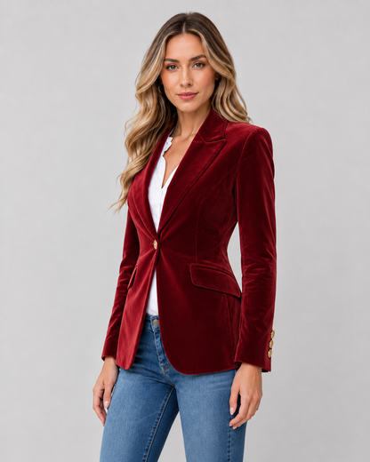 Women's Tailored Single-Button Blazer with Peak Lapel and Structured Shoulders