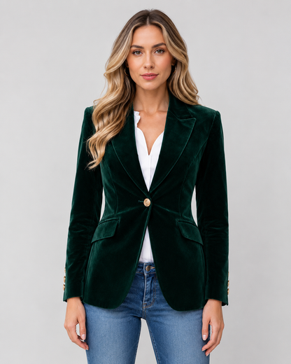 Women's Tailored Single-Button Blazer with Peak Lapel and Structured Shoulders