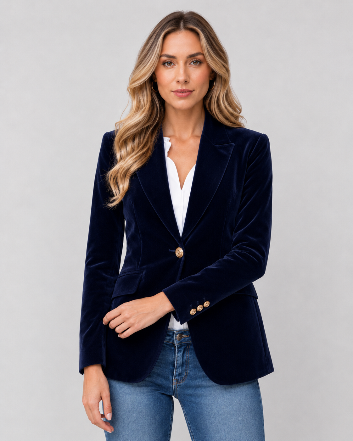 Women's Tailored Single-Button Blazer with Peak Lapel and Structured Shoulders
