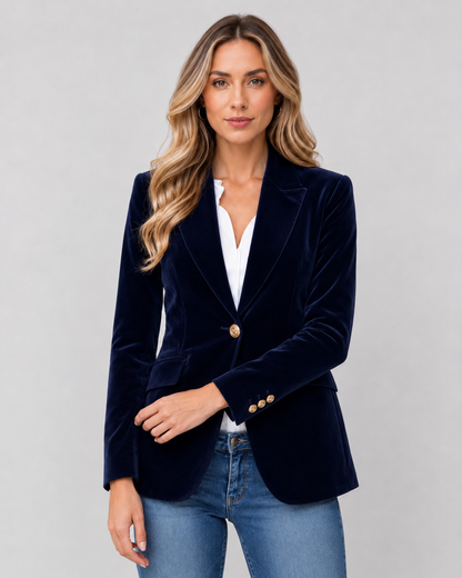 Women's Tailored Single-Button Blazer with Peak Lapel and Structured Shoulders