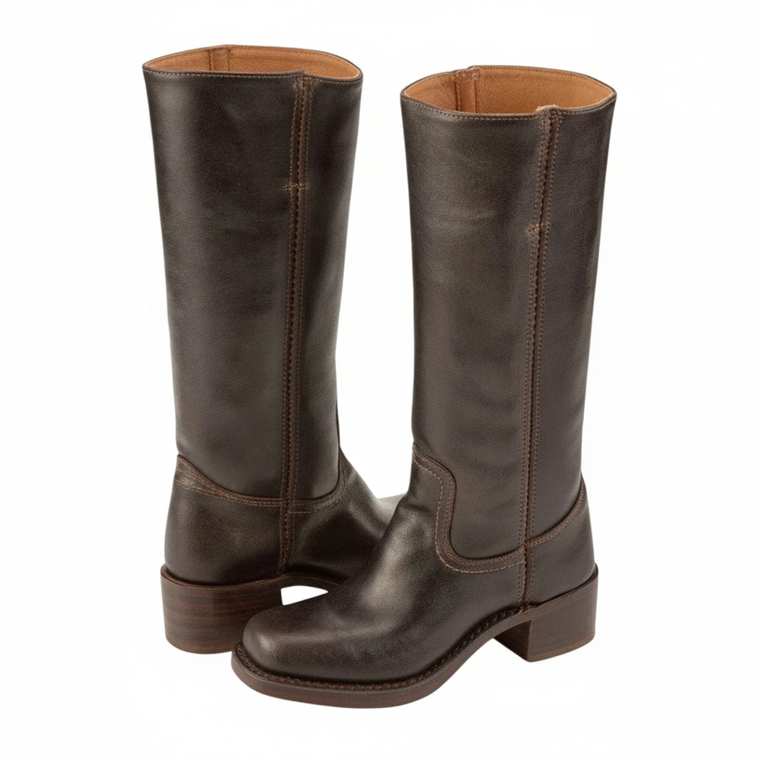 Women's Tall Riding Boots with Block Heel and Pull-On Design