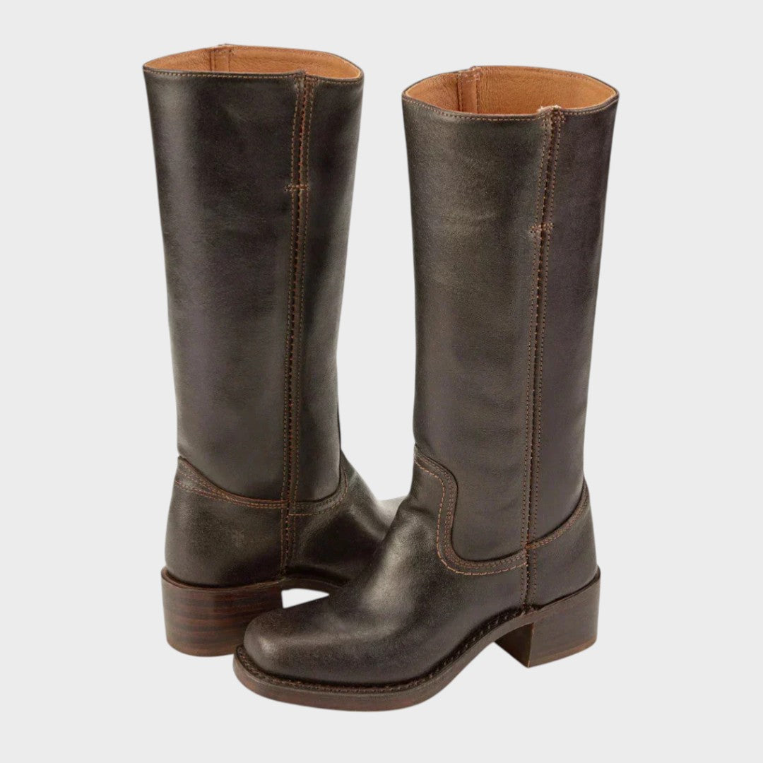 Women's Tall Riding Boots with Block Heel and Pull-On Design