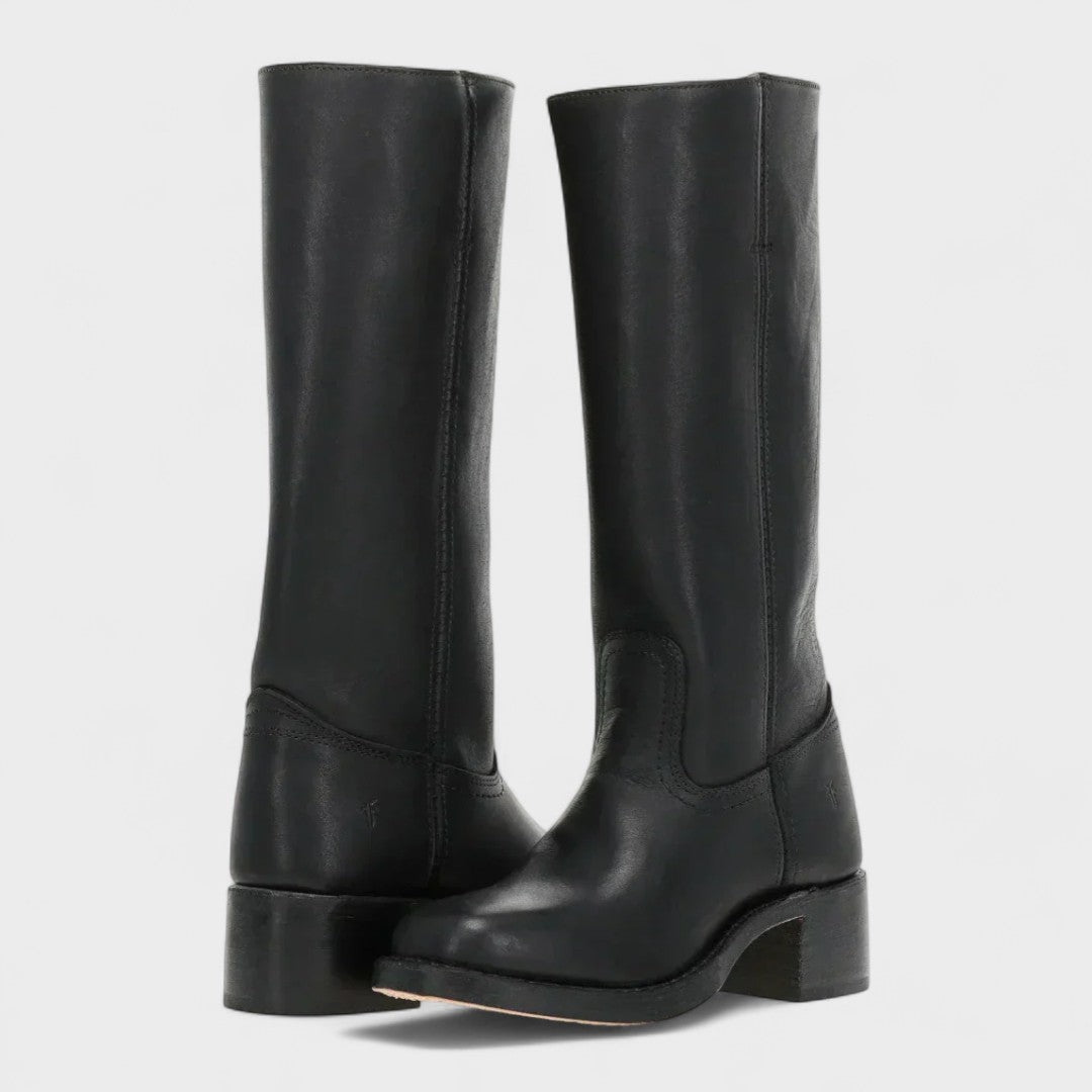 Women's Tall Riding Boots with Block Heel and Pull-On Design