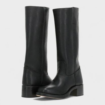 Women's Tall Riding Boots with Block Heel and Pull-On Design
