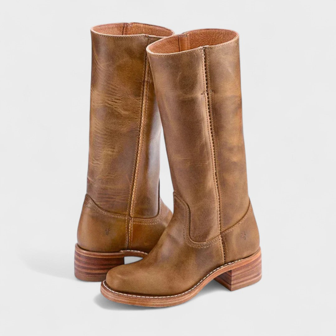 Women's Tall Riding Boots with Block Heel and Pull-On Design