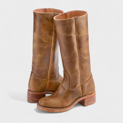 Women's Tall Riding Boots with Block Heel and Pull-On Design