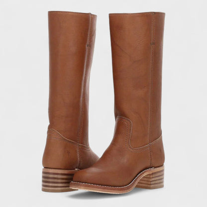Women's Tall Riding Boots with Block Heel and Pull-On Design