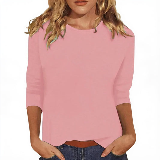 Women's Three-Quarter Sleeve T-Shirt with Round Neck, Casual Fit - 1