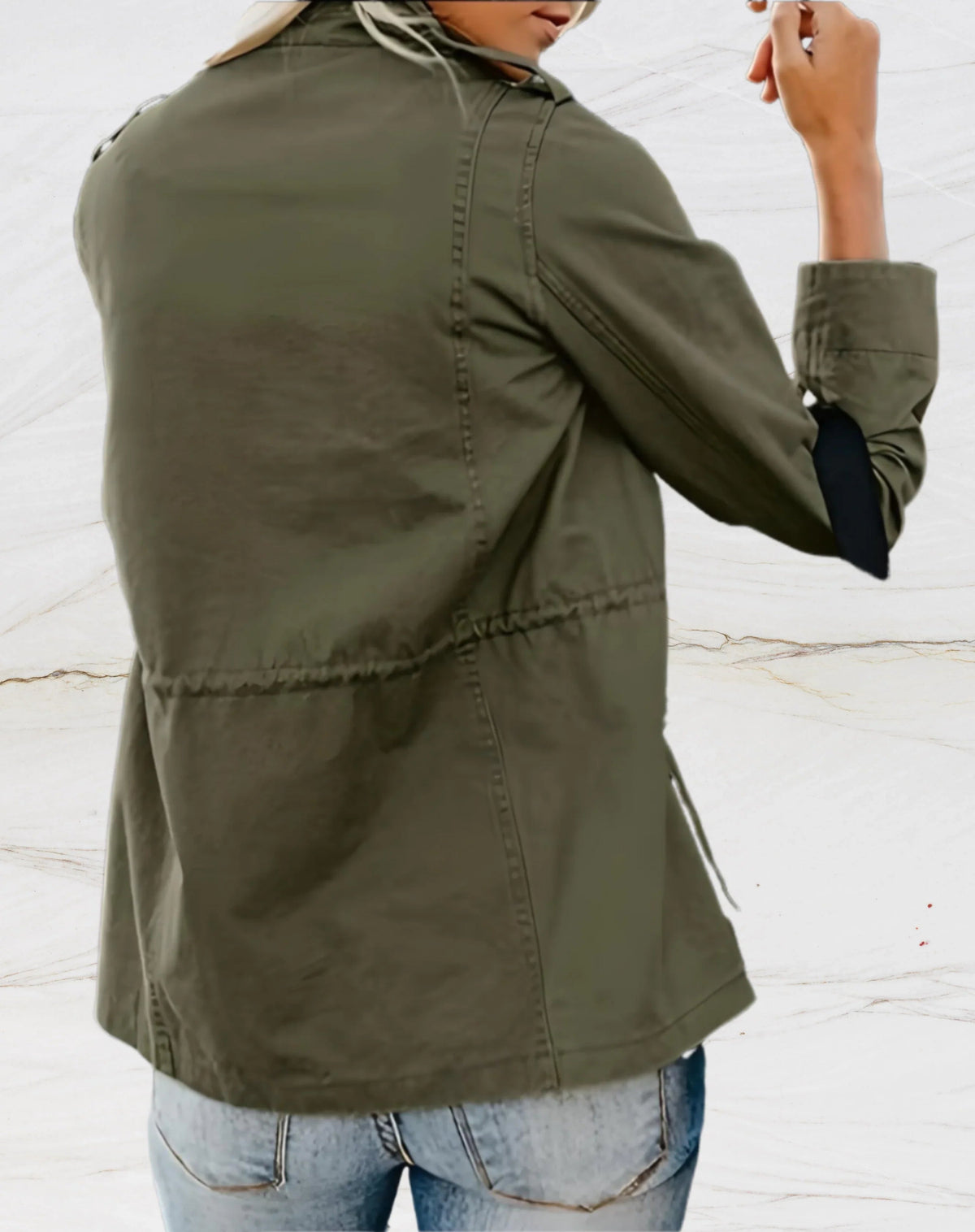 Women's Utility Jacket with Stand-Up Collar, Zip Front and Four Pockets
