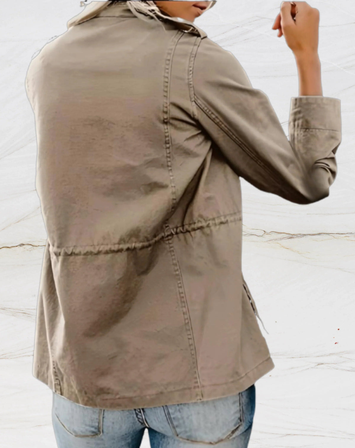 Women's Utility Jacket with Stand-Up Collar, Zip Front and Four Pockets