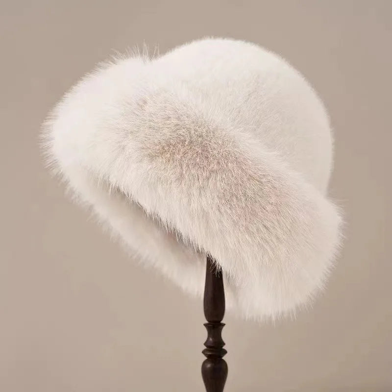 Women's Voluminous Plush Winter Hat with Rolled Brim