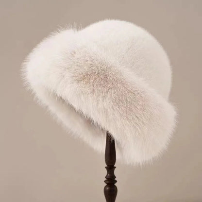 Women's Voluminous Plush Winter Hat with Rolled Brim