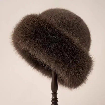 Women's Voluminous Plush Winter Hat with Rolled Brim