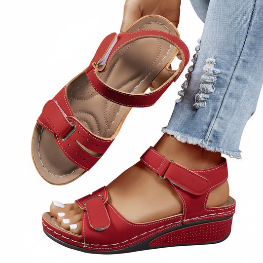 Women's Wedge Sandals with Velcro Closure and Open Toe - 1